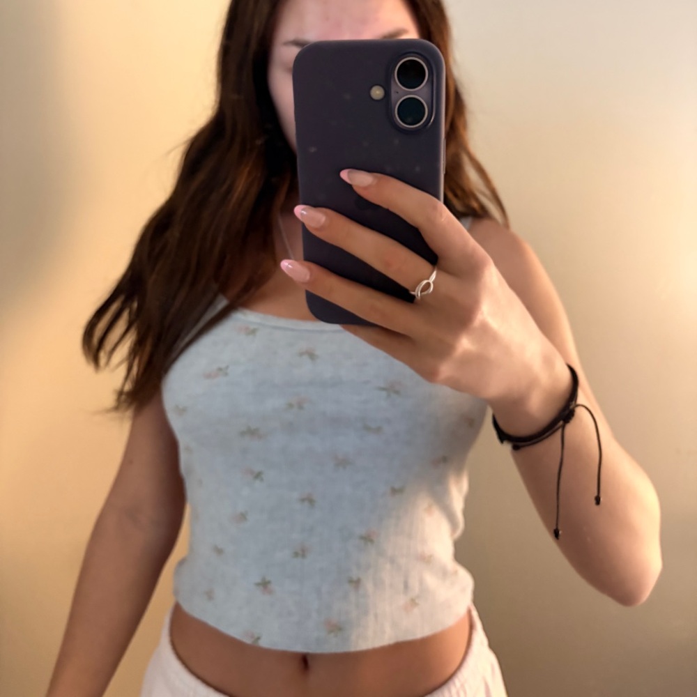 Brandy Melville Gray Floral Tank Top